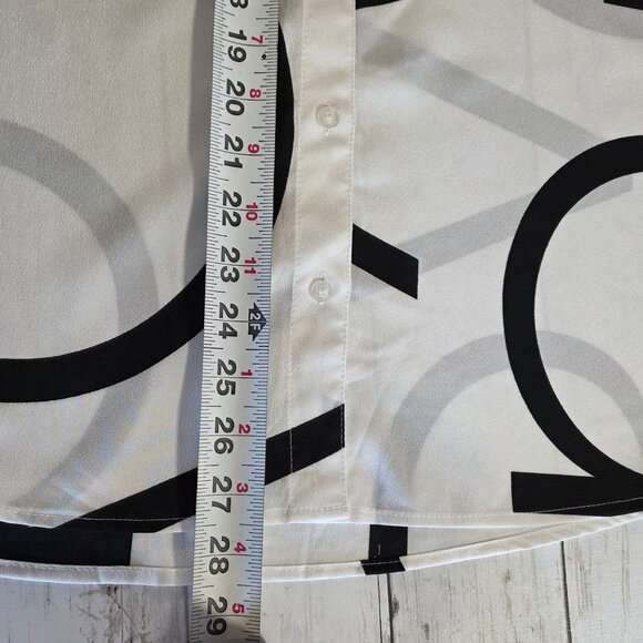 Calvin Klein Logo Blouse Top White Black Classic Button Front Large Flowy Relax - Picture 7 of 8